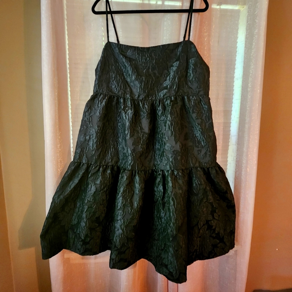 Black brocade J. Crew tiered dres, size 20
